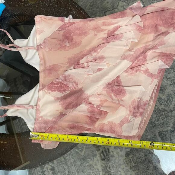 Thirty Thirty Asymmetrical Ruffle Mesh Cami Top Fairy Blouse Pink White Size S - Picture 7 of 7